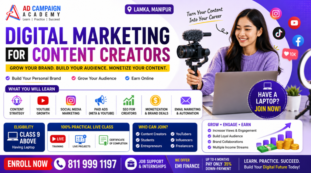 Digital marketing course for content creators covering SEO, social media, Google Ads and content marketing